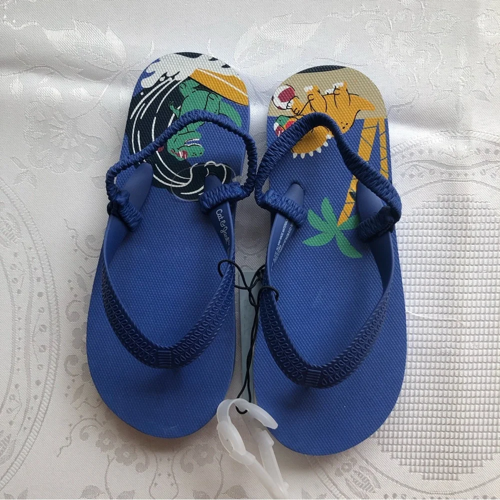 Cat & Jack Toddlers Boys Size XL (11/12) Navy Blue Flip Flops Shoes NWT Sandals